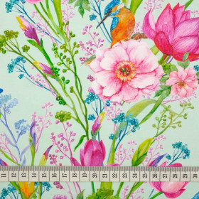 KINGFISHERS AND BUTTERFLIES (KINGFISHERS IN THE MEADOW) / mint - single jersey with elastane 