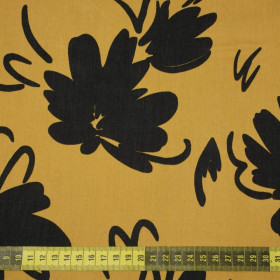 BLACK FLOWERS / mustard - Lyocell woven fabric