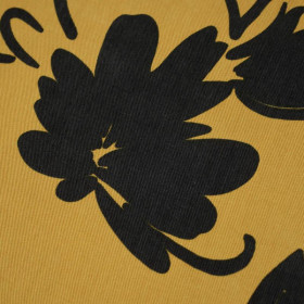 BLACK FLOWERS / mustard - Lyocell woven fabric
