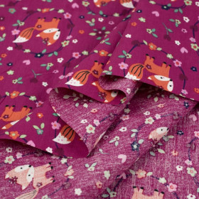 FOXES (wreaths) / fuchsia - POPLIN 100% cotton 