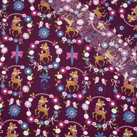 ROE DEER (wreaths) / purple - POPLIN 100% cotton 