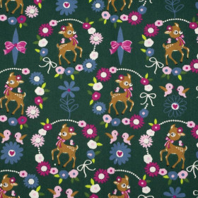 ROE DEER (wreaths) / green - POPLIN 100% cotton 