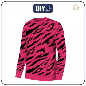 WOMEN'S SWEATSHIRT (HANA) BASIC - ZEBRA / B-25 FUCHSIA - looped knit fabric - XS