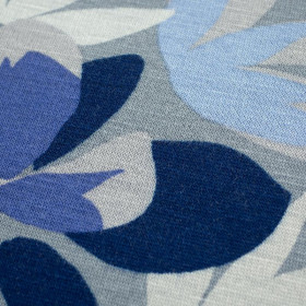 FLOWERS ABSTRACTION / grey - brushed knit fabric with teddy / alpine fleece