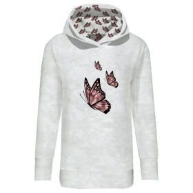 LONG WOMEN’S HOODIE (MEGI) - BUTTERFLY pat. 3 (GLITTER BUTTERFLIES) - looped knit fabric  