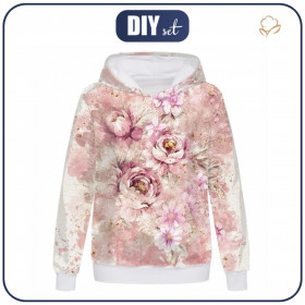 CLASSIC WOMEN’S HOODIE (POLA) - WATERCOLOR FLOWERS Pat. 6 - looped knit fabric 
