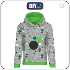 CLASSIC WOMEN’S HOODIE (POLA) - GREEN DOTSIES / ACID WASH GREY - looped knit fabric 