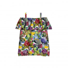 Bardot neckline blouse (SARA) - WATERCOLOR CLOVERS - sewing set