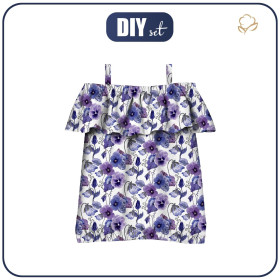 Bardot neckline blouse (SARA) - PANSIES (BLOOMING MEADOW) (Very Peri) - sewing set