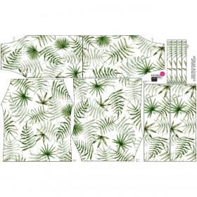 Bardot neckline blouse (VIKI) - TROPICAL LEAVES pat. 3 / white (JUNGLE) - sewing set