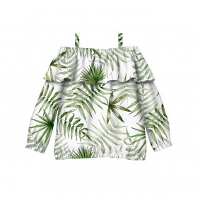 Bardot neckline blouse (VIKI) - TROPICAL LEAVES pat. 3 / white (JUNGLE) - sewing set