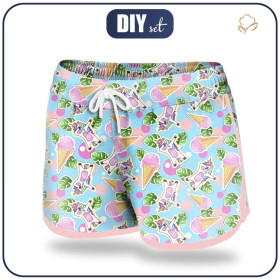 Women’s boardshorts - UNICORNS AND ICE CREAM / light blue - sewing set