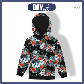 KID'S HOODIE (ALEX) - WATER-COLOR FLOWERS pat. 2 / black - sewing set
