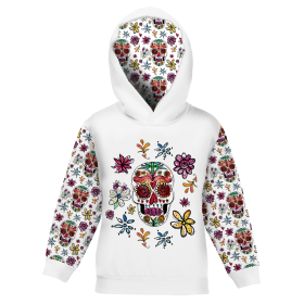 KID'S HOODIE (ALEX) - SKULLS pat. 2 / white (DIA DE LOS MUERTOS) - sewing set