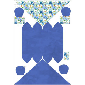 KID'S CAP AND SCARF (MOUSE) - MINI KINGFISHERS AND LILACS (KINGFISHERS IN THE MEADOW) / white - sewing set