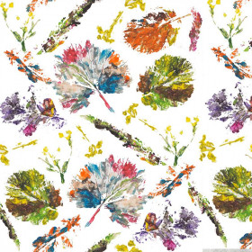 COLORFUL LEAVES / white - Cotton woven fabric