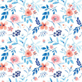 PAINTED PEONIES / white - Cotton woven fabric