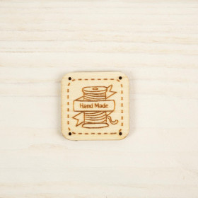 Wooden label square - HAND MADE / spool of thread