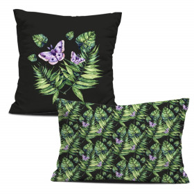 DECORATIVE PILOWS - MINI LEAVES AND INSECTS PAT. 4 (TROPICAL NATURE) / black