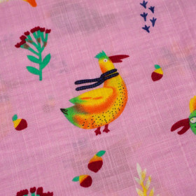BIRDS MIX / pink - Leinen Look Viskose Webware