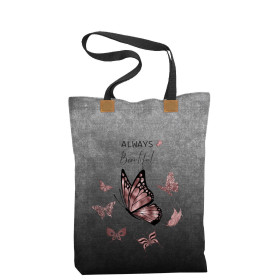 SHOPPER BAG - ALWAYS BEAUTIFUL (GLITTER BUTTERFLIES) / ACID WASH GREY - sewing set