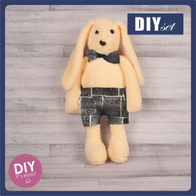 SHORTS + BOW TIE FOR BUNNY - JEANS PATCHES / black - sewing set