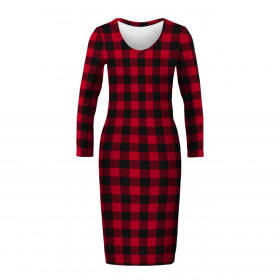 PENCIL DRESS (ALISA) - VICHY GRID BLACK / red - sewing set