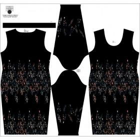 PENCIL DRESS "ALISA" (L) - LEAVES PAT. 3 / BLACK - sewing set 
