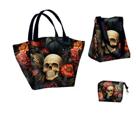 XL bag with in-bag pouch 2 in 1 - FLOWERS AND SKULL - sewing set