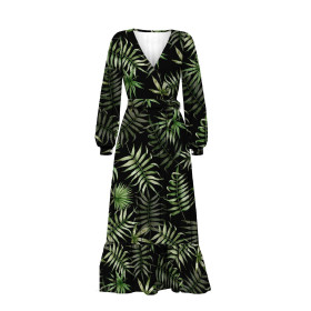 WRAP FLOUNCED DRESS (ABELLA) - PALM LEAVES pat. 4 / black - sewing set