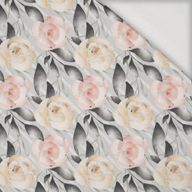 FLOWERS AND LEAVES pat. 5 / grey - Viscose jersey