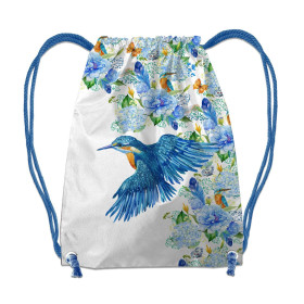 GYM BAG - KINGFISHERS AND LILACS (KINGFISHERS IN THE MEADOW) / white - sewing set