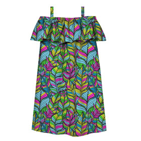 Bardot neckline dress (LILI) - NEON LEAVES - sewing set