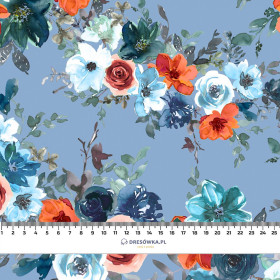 100cm WATER-COLOR FLOWERS pat. 2 / light blue - Crepe