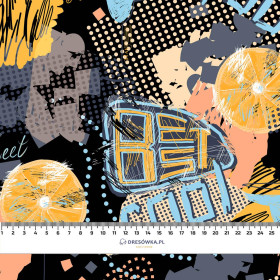 GRAFFITI ORANGES / black - looped knit fabric with elastane ITY