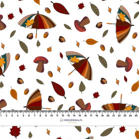 UMBRELLAS AND MUSHROOMS / white (RED PANDA’S AUTUMN) - Waterproof woven fabric