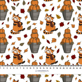 RED PANDAS AND PUMPKIN SNOWMEN / white (RED PANDA’S AUTUMN) - Waterproof woven fabric
