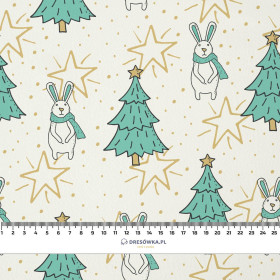 HARES WITH CHRISTMAS TREES / white - Waterproof woven fabric