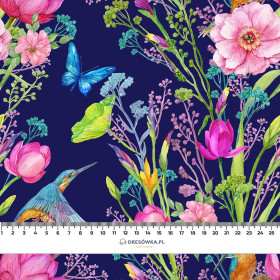 KINGFISHERS AND BUTTERFLIES (KINGFISHERS IN THE MEADOW) / dark blue - looped knit fabric with elastane ITY