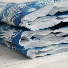 WHITE FEATHERS / blue - Quilted nylon fabric 