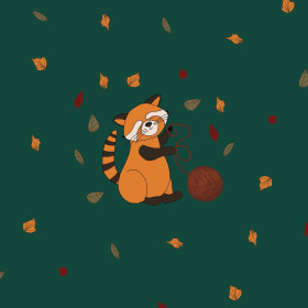 RED PANDA AND YARN / bottled green (RED PANDA’S AUTUMN)  - panel (60cm x 50cm) - Waterproof woven fabric