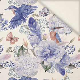 KINGFISHERS AND LILACS (KINGFISHERS IN THE MEADOW) (Very Peri) - Linen with viscose