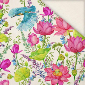 KINGFISHERS AND POPPIES (KINGFISHERS IN THE MEADOW) / white - Slub Weave