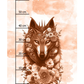 FANTASY WOLF / peach fuzz -  PANEL (60cm x 50cm) brushed knitwear with elastane ITY