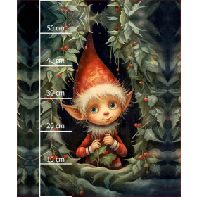 VINTAGE CHRISTMAS ELF - panel (60cm x 50cm) Cotton woven fabric