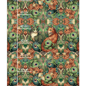 ART NOUVEAU CATS & FLOWERS PAT. 3 -  PANEL (60cm x 50cm) brushed knitwear with elastane ITY