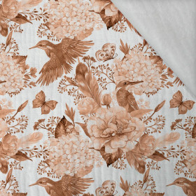 KINGFISHERS AND LILACS (KINGFISHERS IN THE MEADOW) / peach fuzz - Cotton muslin