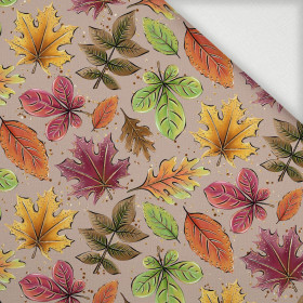 COLORFUL LEAVES MIX / beige (GLITTER AUTUMN) - Woven Fabric for tablecloths