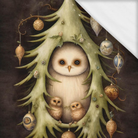 VINTAGE CHRISTMAS OWL PAT. 2 - panel (60cm x 50cm) SINGLE JERSEY ITY 