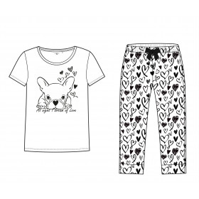 Pajamas-cropped pants "LINDA" - HEARTS / black - sewing set